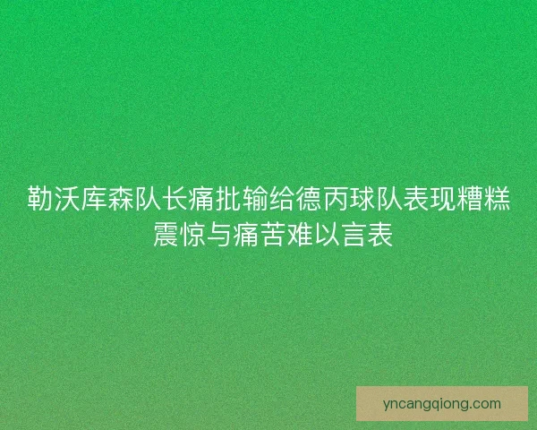 勒沃库森队长痛批输给德丙球队表现糟糕 震惊与痛苦难以言表